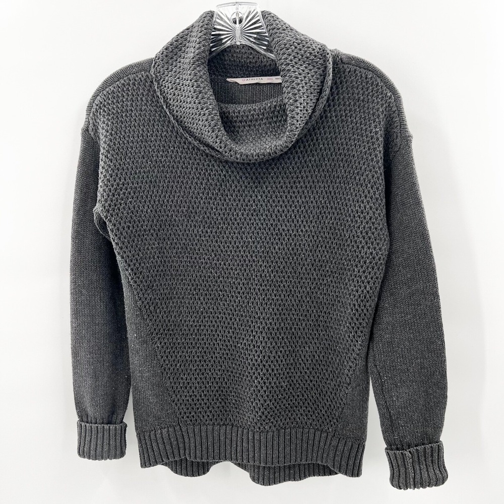 ATHLETA Women's Size XXS 2XS Dark Gray Cotton/Polyester Cowl Neck Knit Sweater